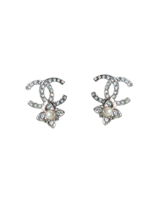 CC logo pearl flower point earrings silver - CHANEL - BALAAN 1