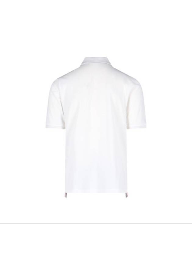 Men's Three Stripes Pocket Mercerized Short Sleeve Polo Shirt Navy - THOM BROWNE - BALAAN 3