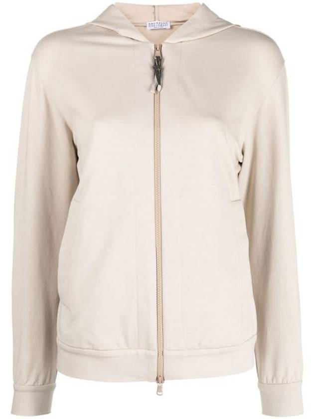 Women's Stretch Cotton French Terry Hooded Zip-Up Gray - BRUNELLO CUCINELLI - BALAAN 1