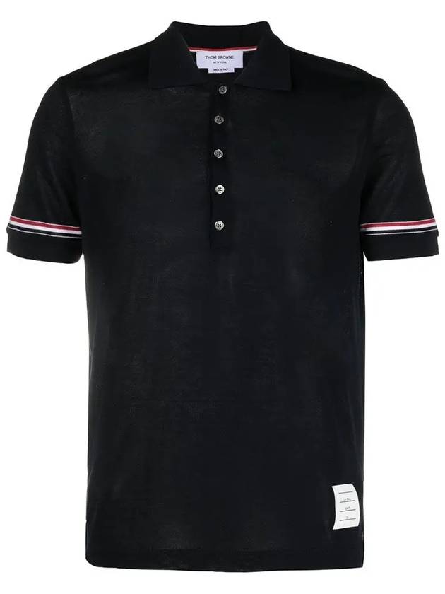 Lightweight Cotton Short Sleeve Polo Shirt Navy - THOM BROWNE - BALAAN 3