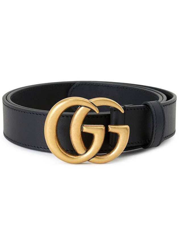 Men's GG Marmont Double G Buckle Gold Hardware Leather Belt Black - GUCCI - BALAAN 2