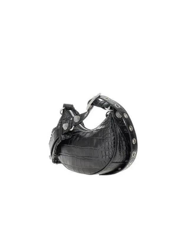 Le Cagole Crocodile Embossed Shoulder Bag Black - BALENCIAGA - BALAAN 3