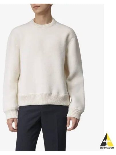 Logo Patch Striped Wool Fleece Crewneck Knit Top White - THOM BROWNE - BALAAN 2