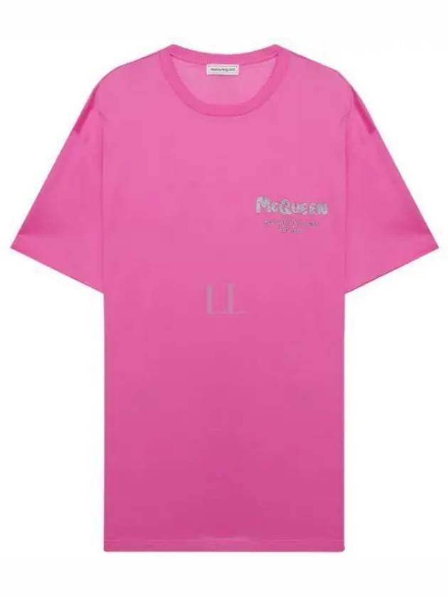 Men's Graffiti Logo Cotton Short Sleeve T-Shirt Pink - ALEXANDER MCQUEEN - BALAAN 2