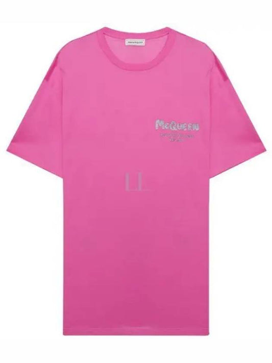 Men's Graffiti Logo Cotton Short Sleeve T-Shirt Pink - ALEXANDER MCQUEEN - BALAAN 2