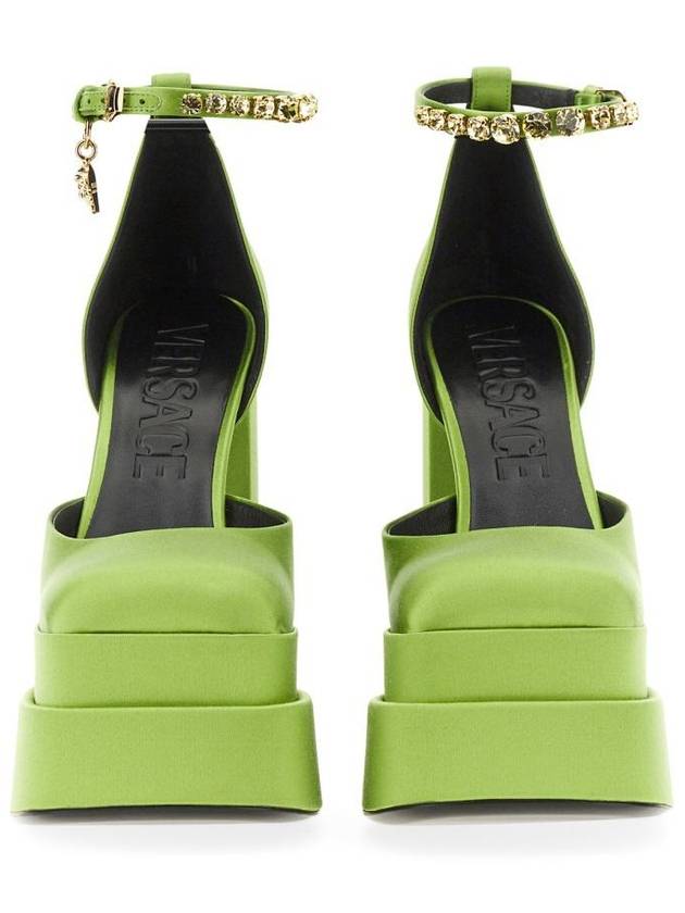 Women's Medusa Charm Mary Jane Satin Pumps Heel Green - VERSACE - BALAAN 4