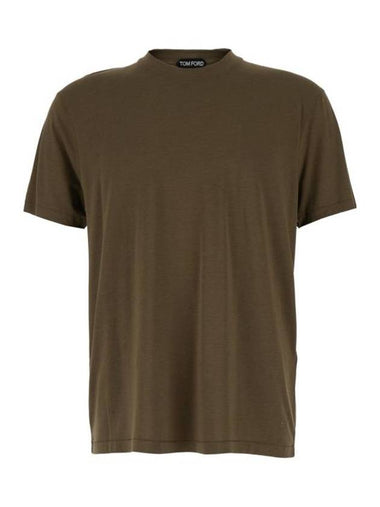 Men's Lyocell Round Neck Cotton Short Sleeve T-Shirt Khaki - TOM FORD - BALAAN 1