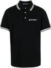 Embroidered Logo Polo Shirt Black - PALM ANGELS - BALAAN 1