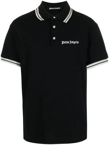 Embroidered Logo Polo Shirt Black - PALM ANGELS - BALAAN 1