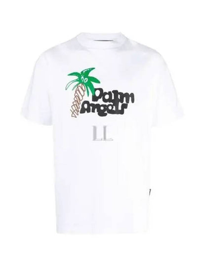 Logo Print Short Sleeve T-Shirt White - PALM ANGELS - BALAAN 2