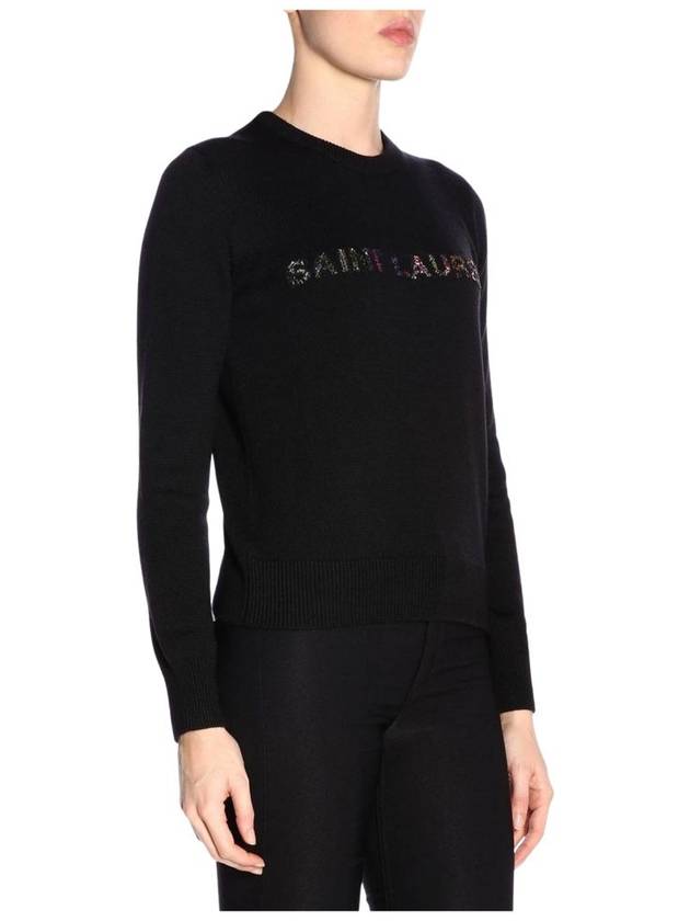 Women's Logo Embroidered Knit Top Black - SAINT LAURENT - BALAAN 2