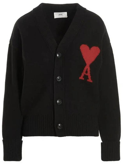 Big Heart Logo Wool Cardigan Black - AMI - BALAAN 2