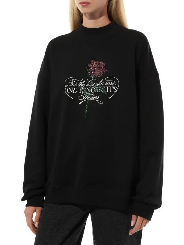 Quote Rhinestone Logo Jersey Sweatshirt Black - MSGM - BALAAN 3