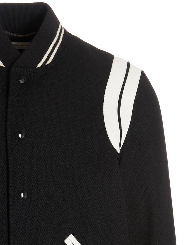 Teddy Bomber Jacket in Wool Black White - SAINT LAURENT - BALAAN 4