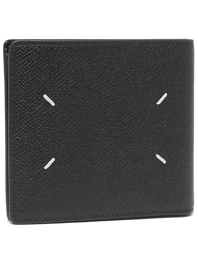 Stitched Bifold Leather Half Wallet Black - MAISON MARGIELA - BALAAN 3