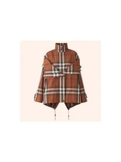 Check Off Shoulder Hooded Jacket Brown - BURBERRY - BALAAN 2