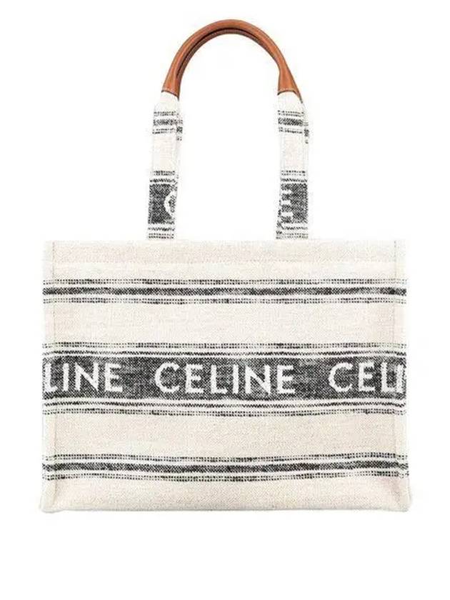 Jacquard Striped Textile Large Cabas Thais Tote Bag White Black - CELINE - BALAAN 2