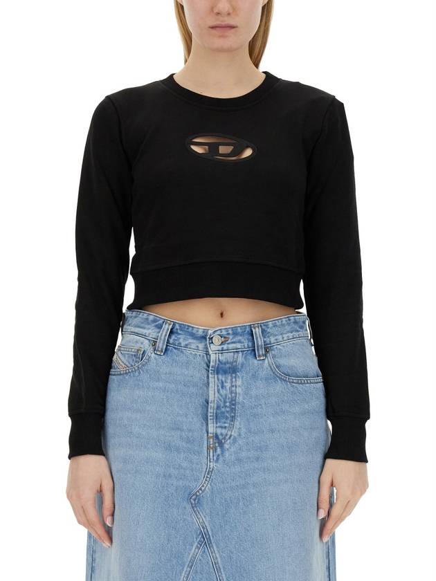 F Slimmy Cutout Logo Crop Sweatshirt Black - DIESEL - BALAAN 3