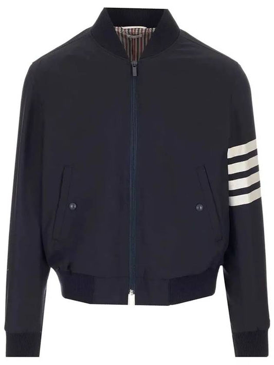 Diagonal Striped Knit Rib Blouson Bomber Jacket Navy - THOM BROWNE - BALAAN 2