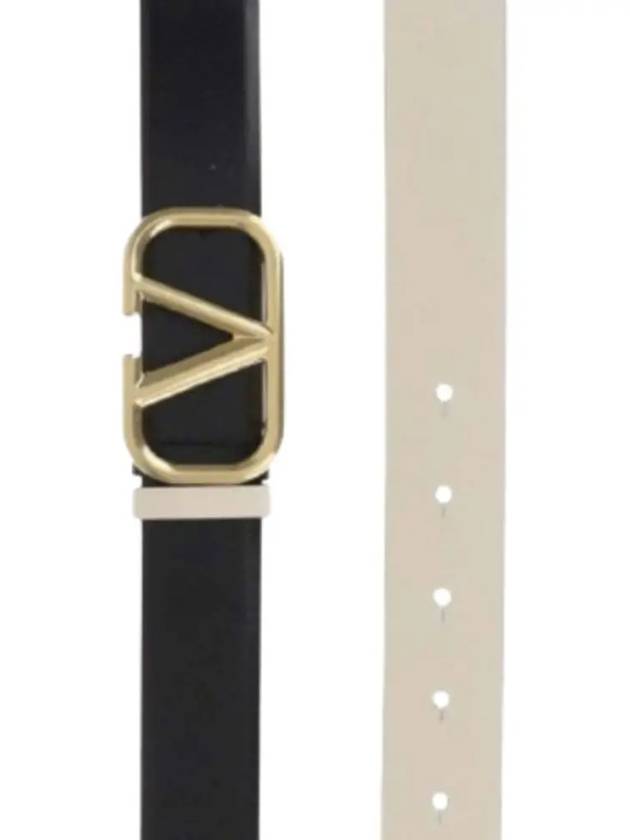 V Logo Signature Reversible Leather Belt Black - VALENTINO - BALAAN 3