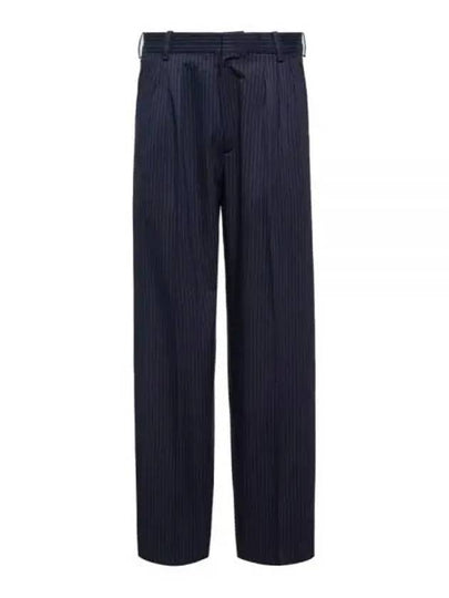 Pleated Suit Striped Paris Label Pocket Cotton Straight Pants Navy - KENZO - BALAAN 2