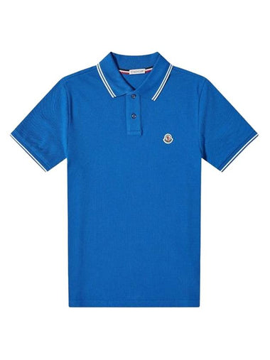 Logo Patch Short Sleeve Polo Shirt Blue - MONCLER - BALAAN 1