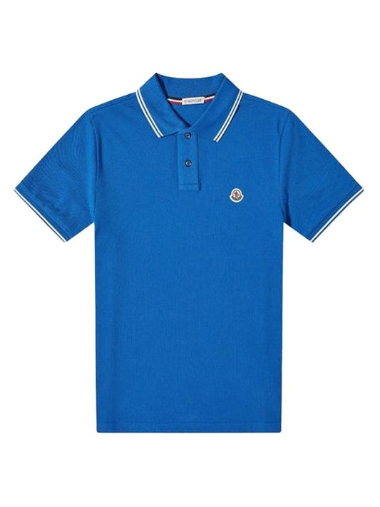 logo patch short sleeve PK shirt blue - MONCLER - BALAAN.