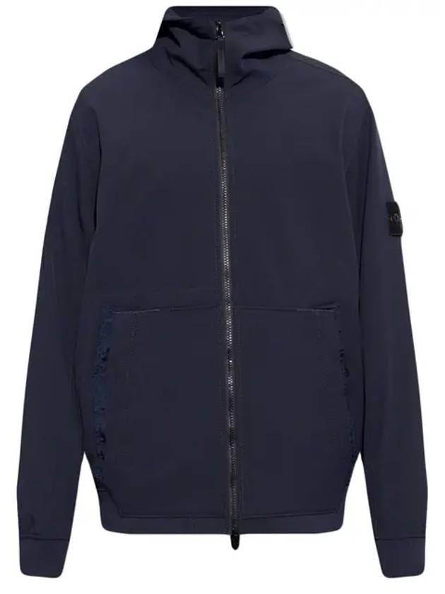 Men's Wappen Patch Softshell Zip Up Hoodie Navy - STONE ISLAND - BALAAN 2