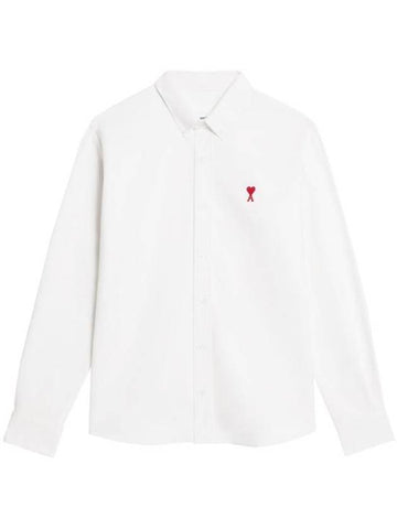 Heart Logo Oxford Button Down Long Sleeve Shirt White - AMI - BALAAN 1