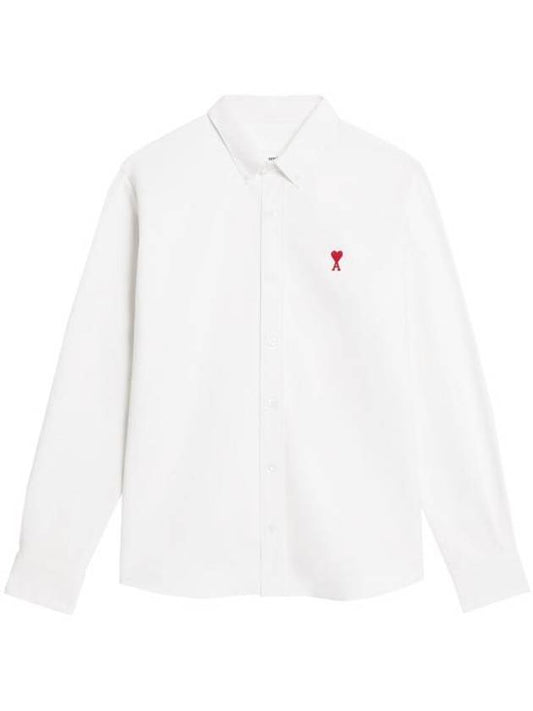Heart Logo Oxford Button Down Long Sleeve Shirt White - AMI - BALAAN 1