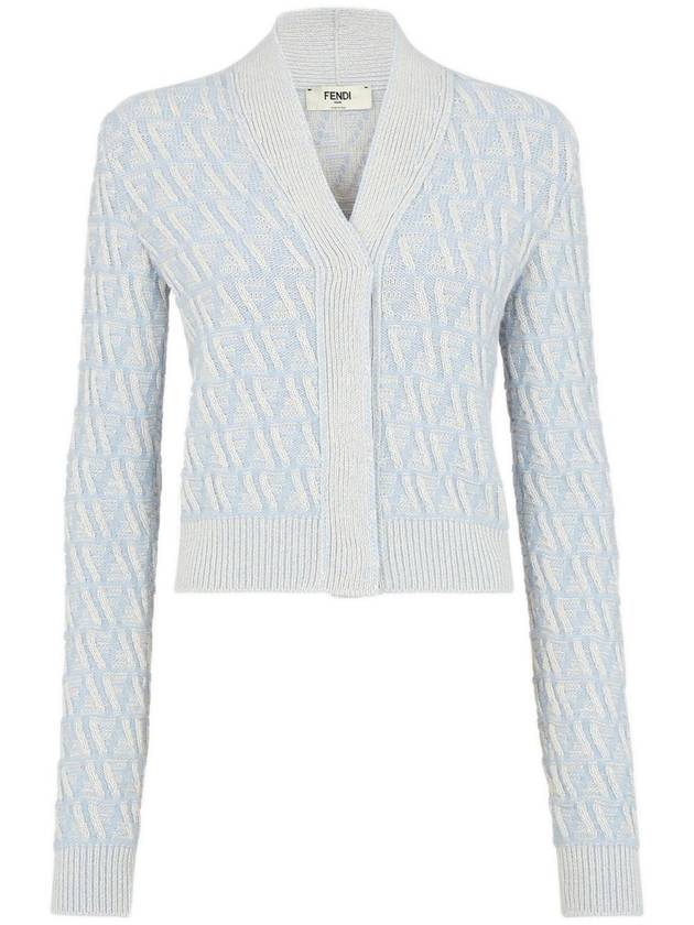 FF Cashmere Wool Cardigan Light Blue - FENDI - BALAAN 2