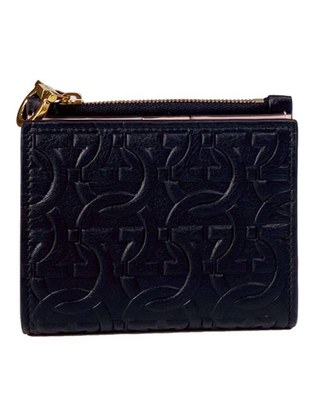 Gancini Embossed Logo Half Wallet Black - SALVATORE FERRAGAMO - BALAAN 3