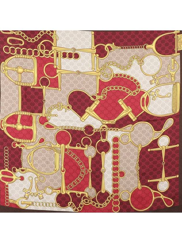 GG Horsebit Print Silk Scarf Brown Red - GUCCI - BALAAN 5