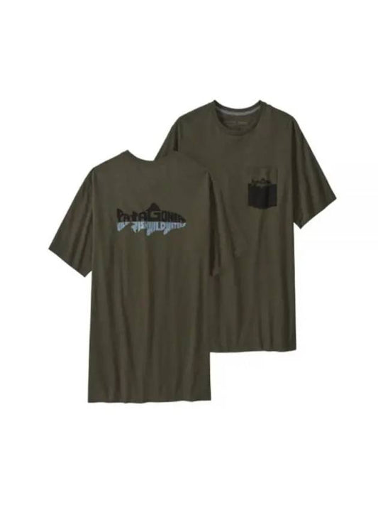 Men's Wild Waterline Pocket Responsibili Short Sleeve T-Shirt Basin Green - PATAGONIA - BALAAN 1