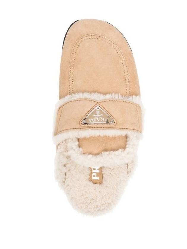 Women's Triangle Logo Shearling Lining Slippers Ecru - PRADA - BALAAN 5