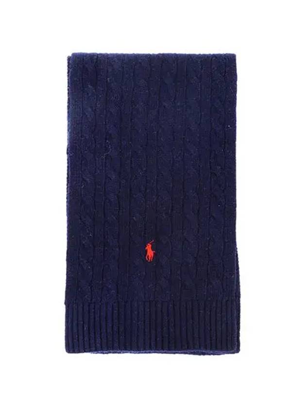 Logo embroidered classic cable muffler navy - POLO RALPH LAUREN - BALAAN 3