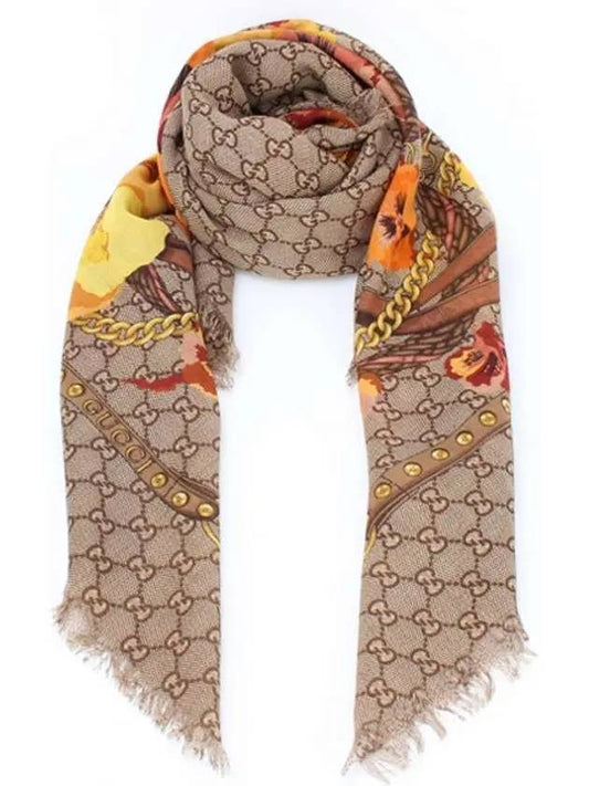 GG Flower Square Shawl Wool Muffler Yellow - GUCCI - BALAAN 1