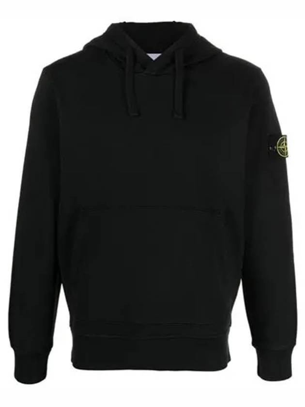 Logo Patch Cotton Fleece Hoodie Black - STONE ISLAND - BALAAN 2