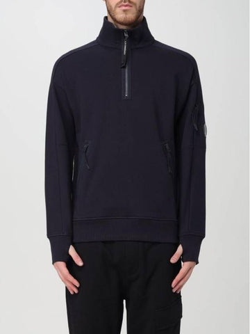 Diagonal Raised Fleece Half Zipped Sweatshirt Navy - CP COMPANY - BALAAN 1