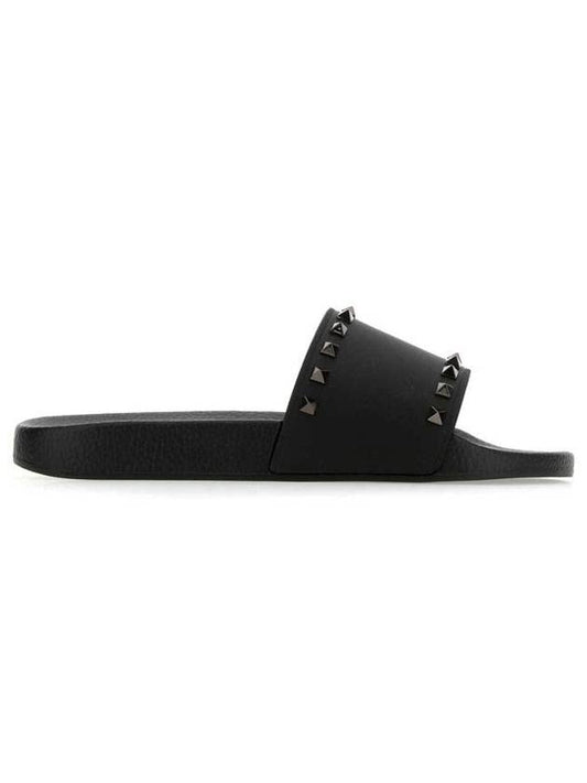 Rubber Rockstud Slippers Black - VALENTINO - BALAAN.