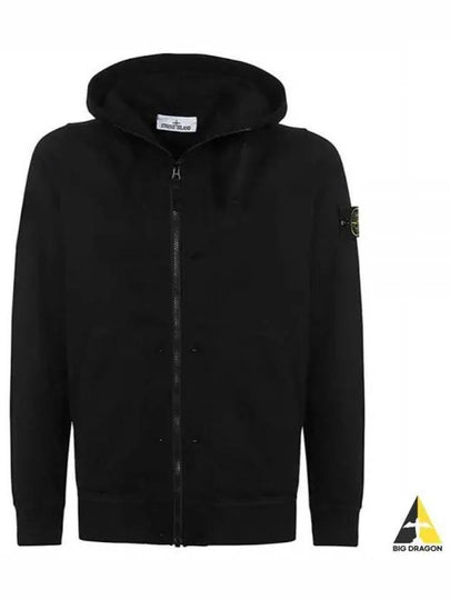 Brushed Cotton Fleece Garment Dyed Hooded Zip Up Black - STONE ISLAND - BALAAN 2