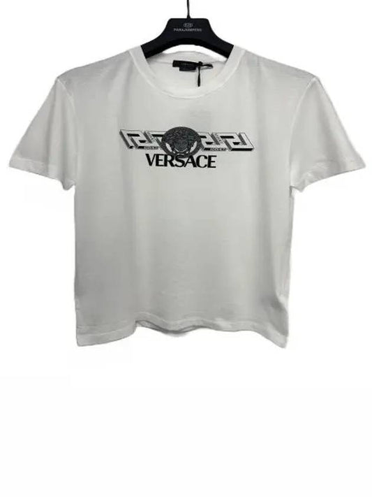 1008461 La Greca White Short Sleeve TShirt - VERSACE - BALAAN 1