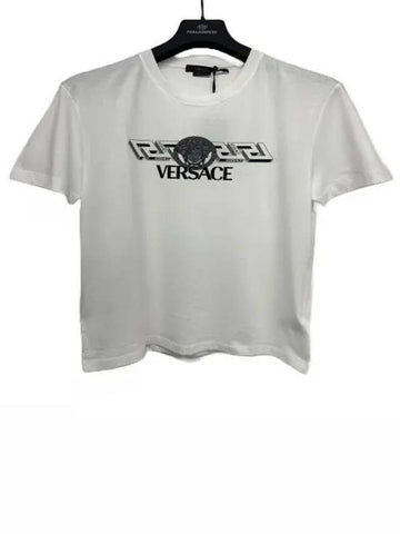 1008461 La Greca White Short Sleeve T Shirt - VERSACE - BALAAN 1