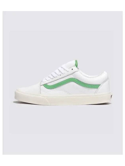 Old Skool Leather Low Top Sneakers White Green - VANS - BALAAN 2