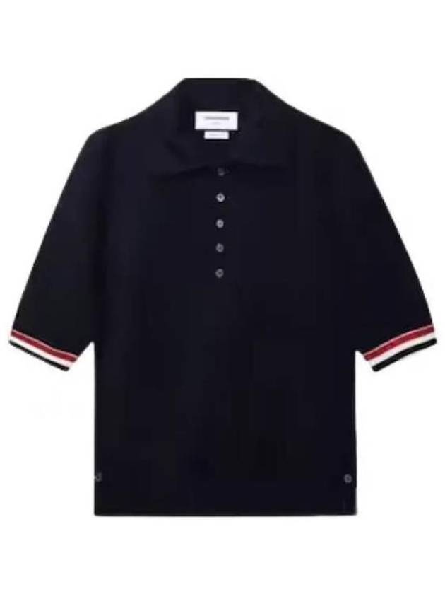 RWB Trimming Milano Stitch Short Sleeve Polo Shirt Navy - THOM BROWNE - BALAAN 2