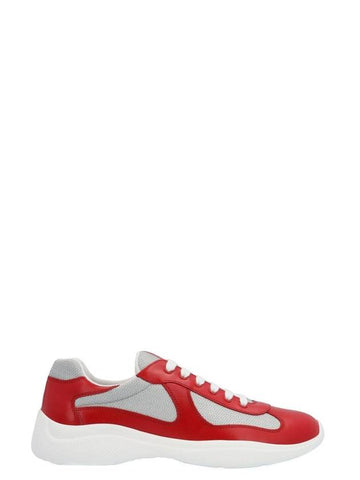 America's Cup Leather Low Top Sneakers Silver Red - PRADA - BALAAN 1