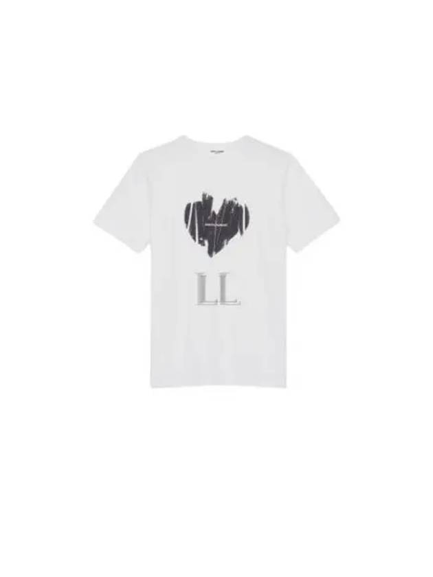 Heart Print Short Sleeve T-Shirt White - SAINT LAURENT - BALAAN 2