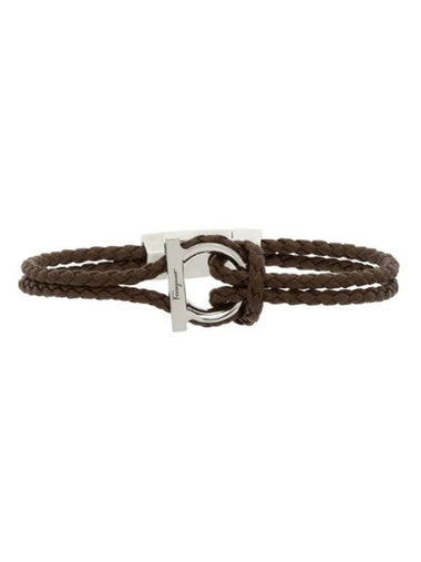 Gancini Leather Bracelet Silver Brown - SALVATORE FERRAGAMO - BALAAN 1