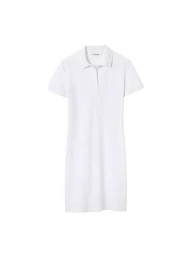 Women's Slim Fit Stretch Cotton Pique Polo Short Dress White - LACOSTE - BALAAN 2