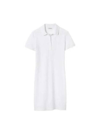 Women's Slim Fit Stretch Cotton Pique Polo Short Dress White - LACOSTE - BALAAN 2